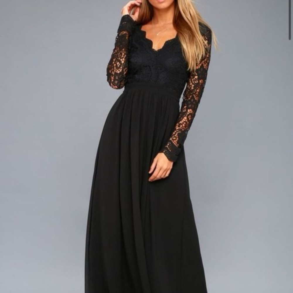 Lulus Elegant Black Lace Long Sleeve Dress